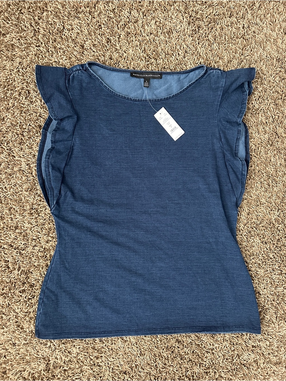 NWT White House Black Market Ruched Sleeve Denim Tee Size S